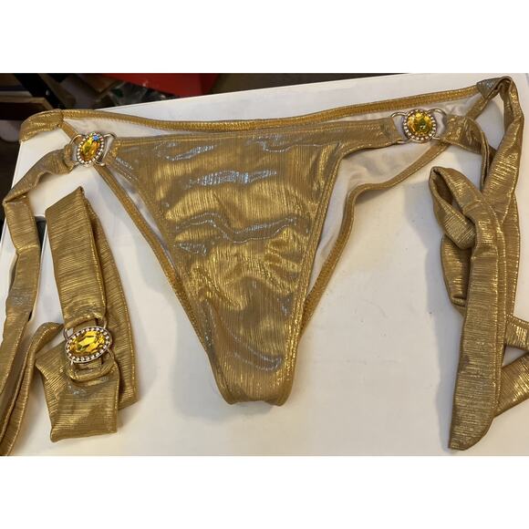 Sexy Women's Metallic Gold Bikini Set & Crystal Headband,triangle Halter, Large - Picture 3 of 14